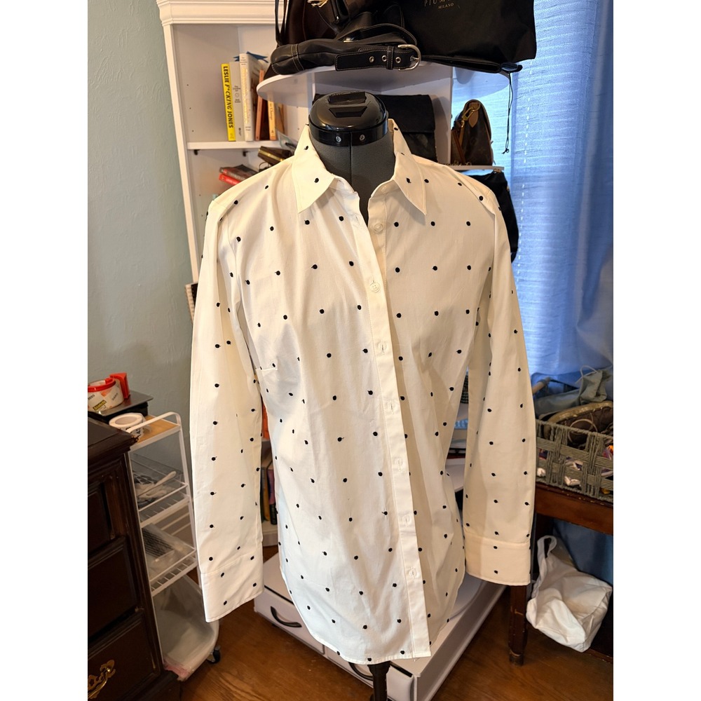 Ann Taylor Button Down Shirt 12P Polka Dot 90s Long Sleeve Classic Office Work